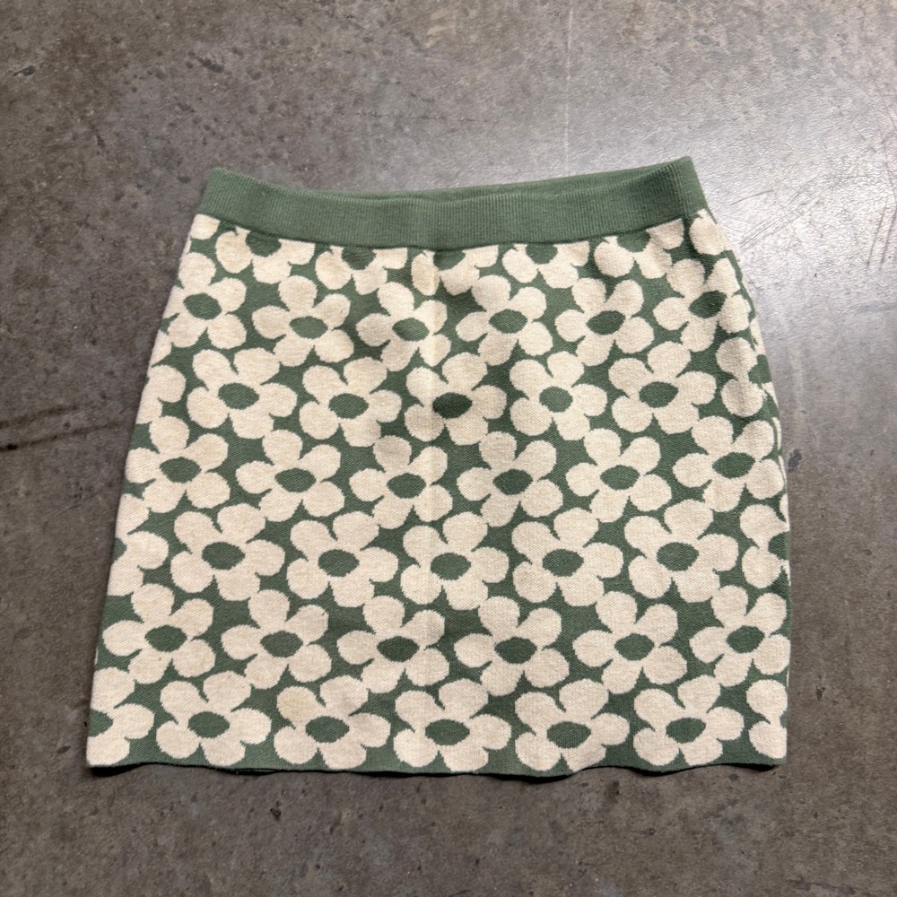 Urban Outfitters Green Cream Daisy Floral Knit Mini Skirt Medium Retro